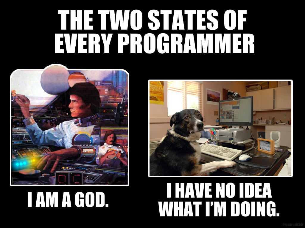 The Two States of Every Programmer — I AM A GOD. / I HAVE NO IDEA WHAT I'M DOING.